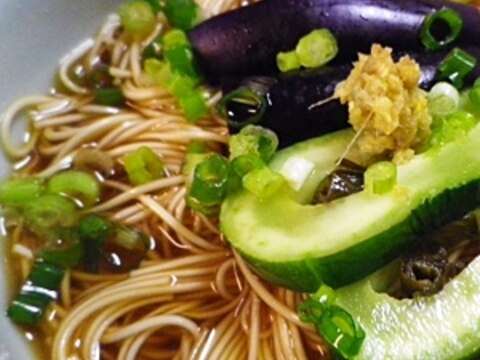 茄子＆瓜のせ素麺のつゆ煮